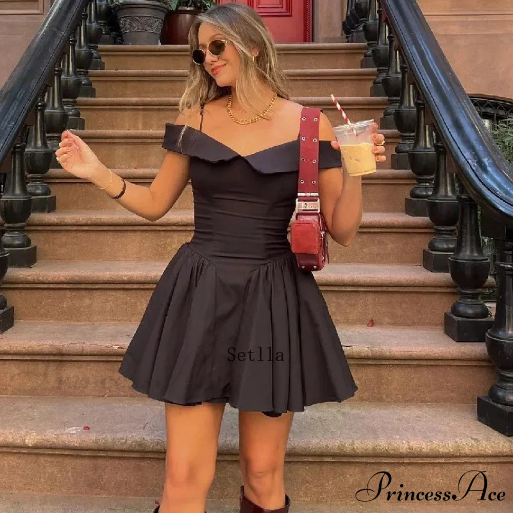 Black Off Shoulder Backless A-Line Mini Dress - Image 3