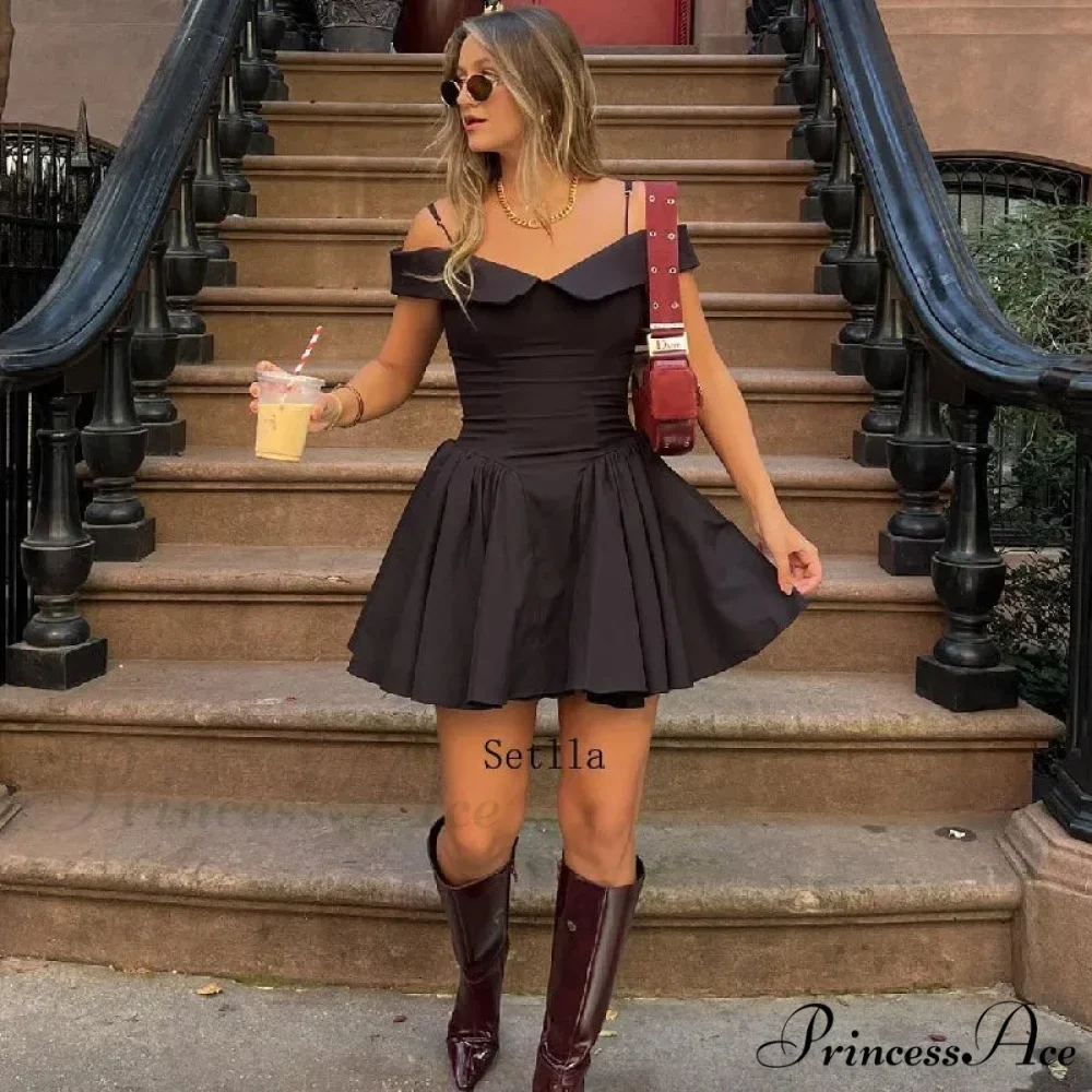 Black Off Shoulder Backless A-Line Mini Dress - Image 4