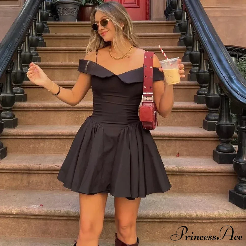 Black Off Shoulder Backless A-Line Mini Dress - Image 7