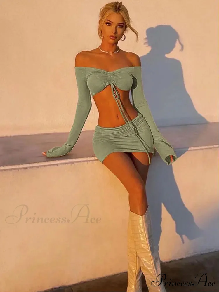Drawstring Ruched Two Piece Mini Dress - Image 3