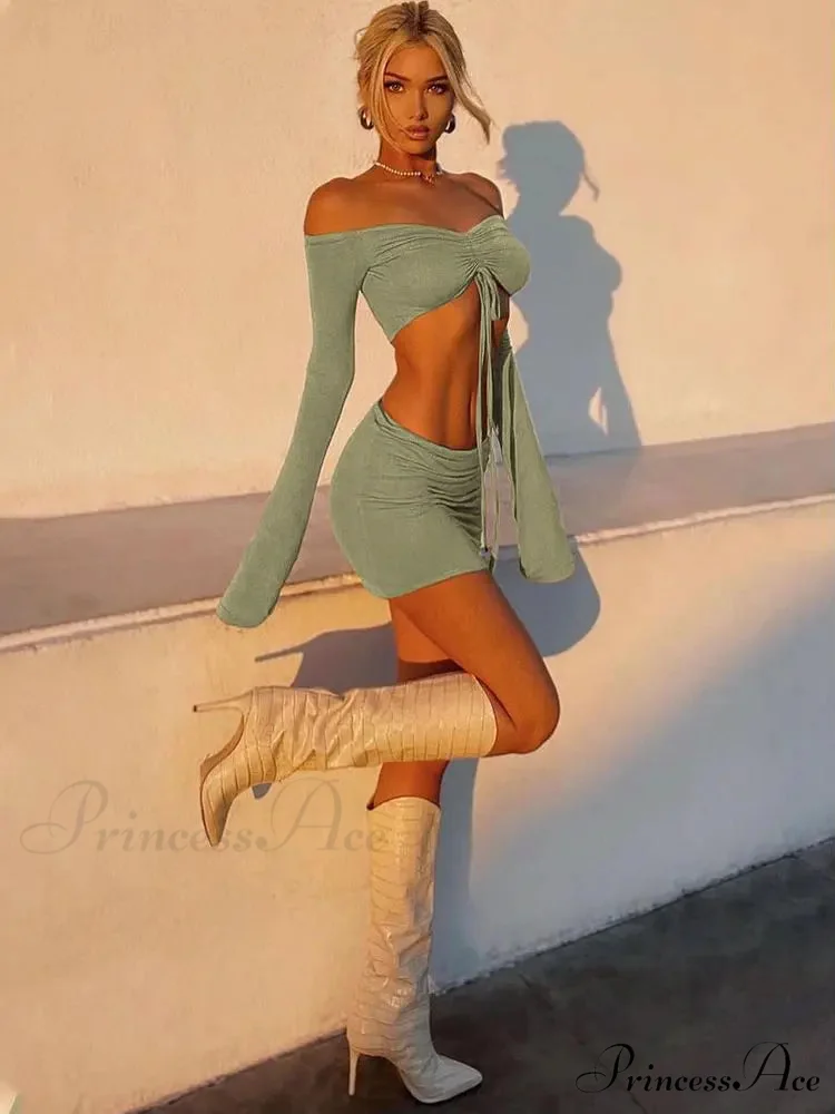 Drawstring Ruched Two Piece Mini Dress - Image 4