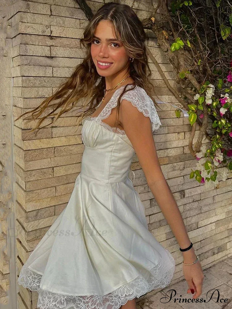White Lace Floral Sleeveless Fairy Mini Dress - Image 3