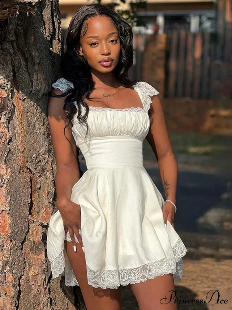 White Lace Floral Sleeveless Fairy Mini Dress - Image 5