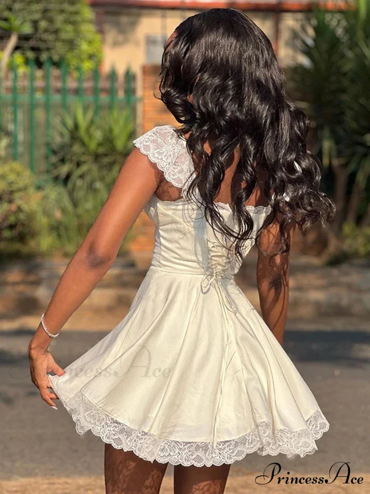 White Lace Floral Sleeveless Fairy Mini Dress - Image 6