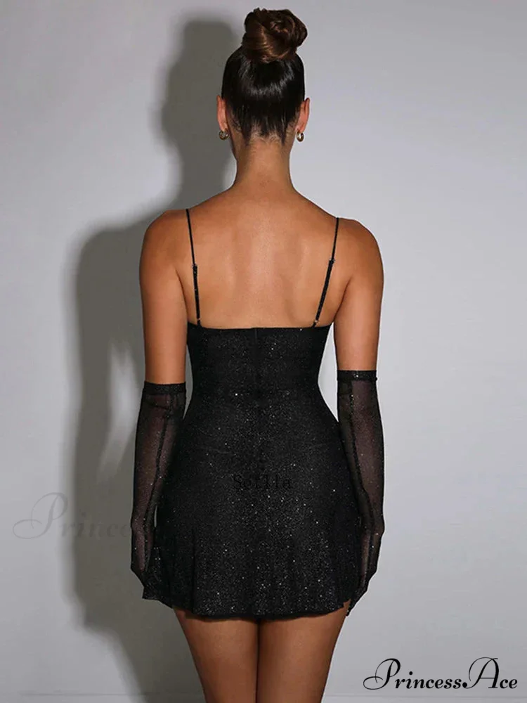 Slit Spaghetti Strap Fashion Mini Dress - Image 5