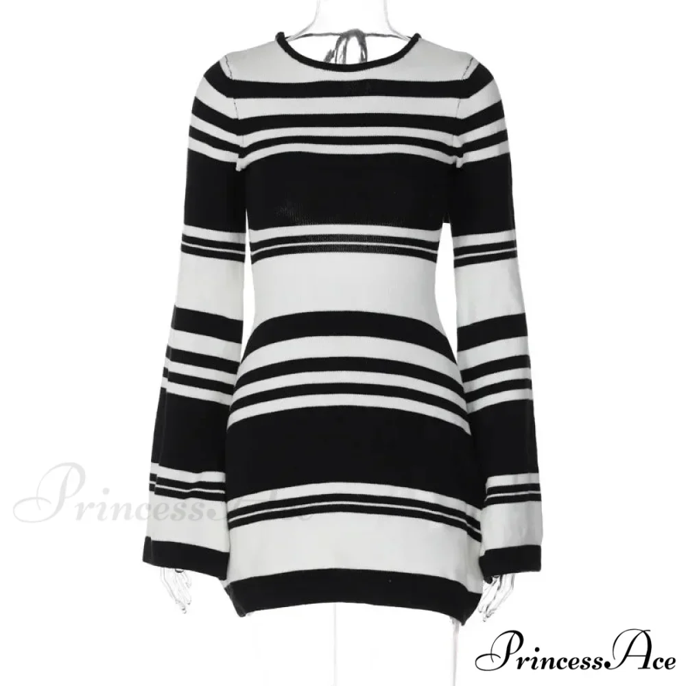 Striped Backless Flare Sleeve Mini Dress - Image 6