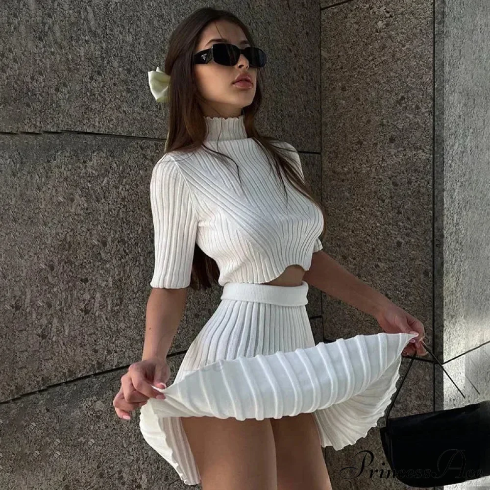 Knitted Pleated Matching Set Mini Dress - Image 2