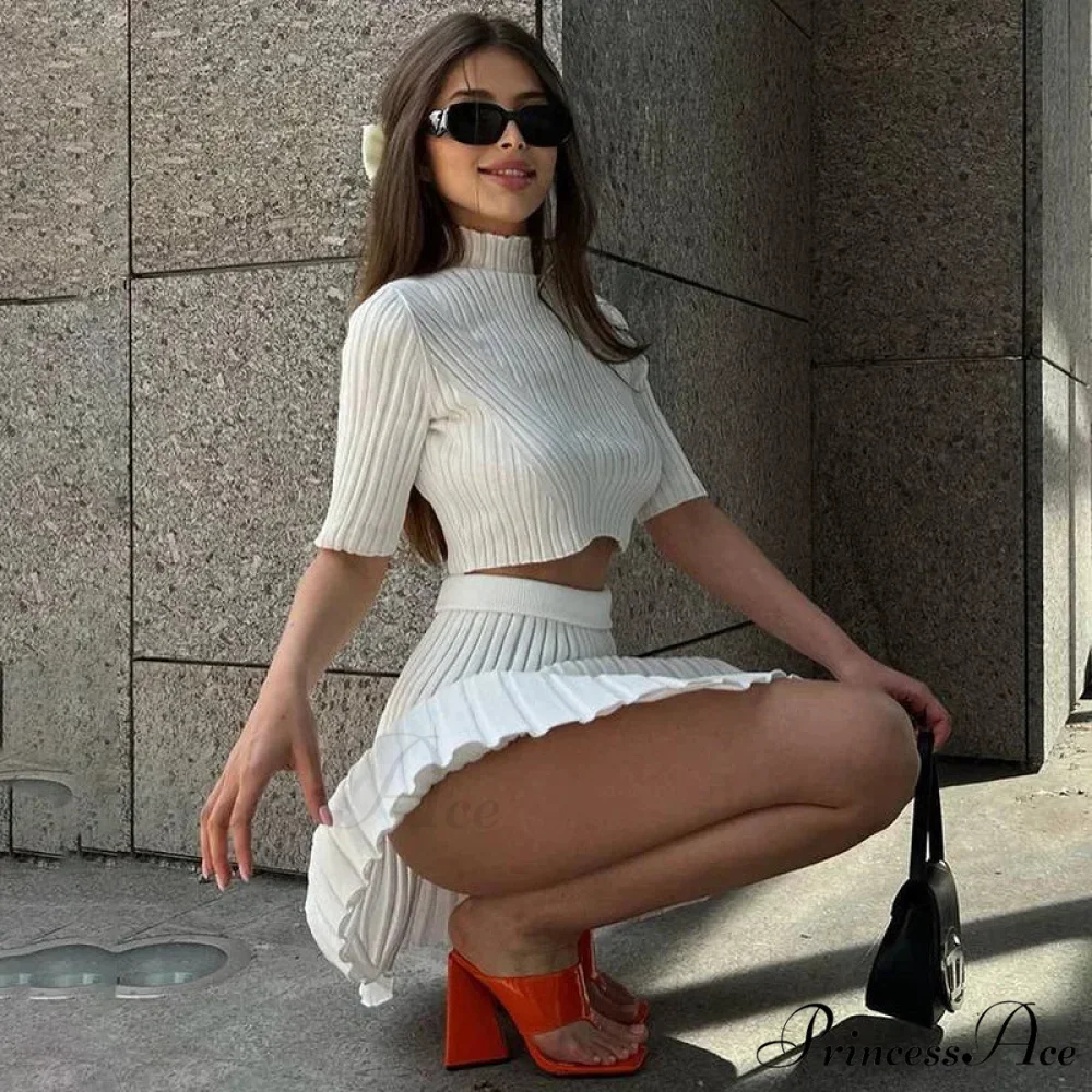 Knitted Pleated Matching Set Mini Dress - Image 4