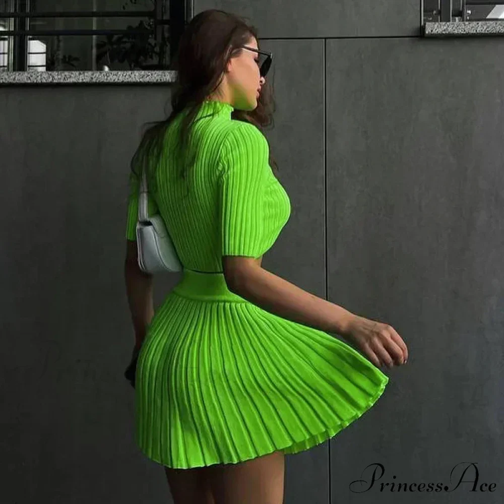 Knitted Pleated Matching Set Mini Dress - Image 6