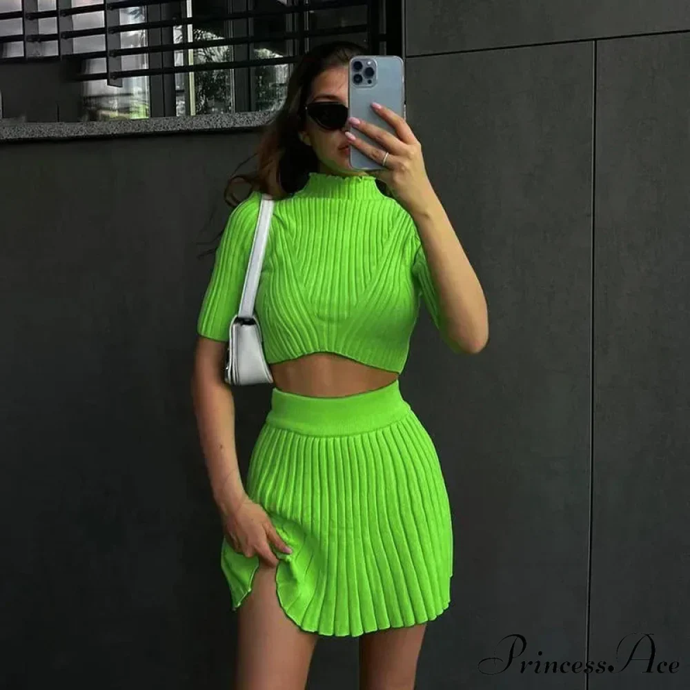 Knitted Pleated Matching Set Mini Dress - Image 7