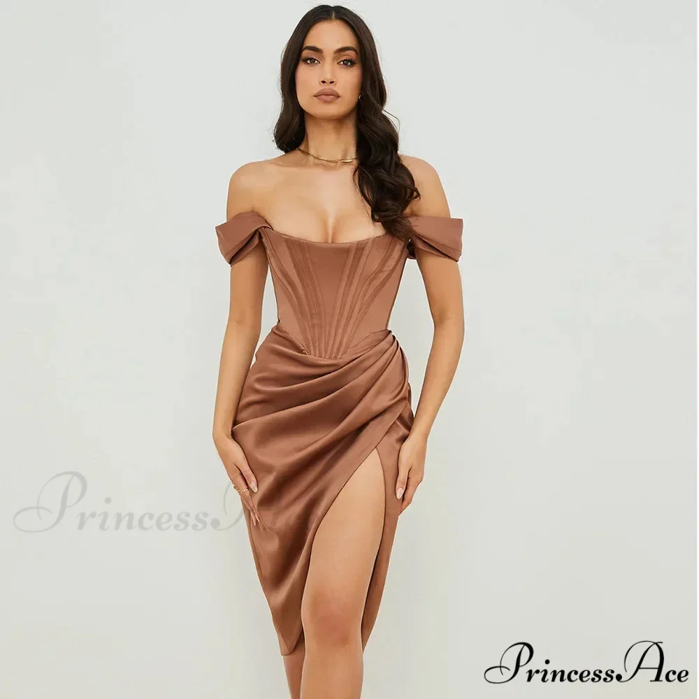 Off Shoulder Split Corset Midi Dress - Image 10
