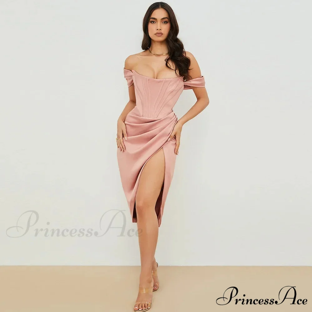 Off Shoulder Split Corset Midi Dress - Image 11