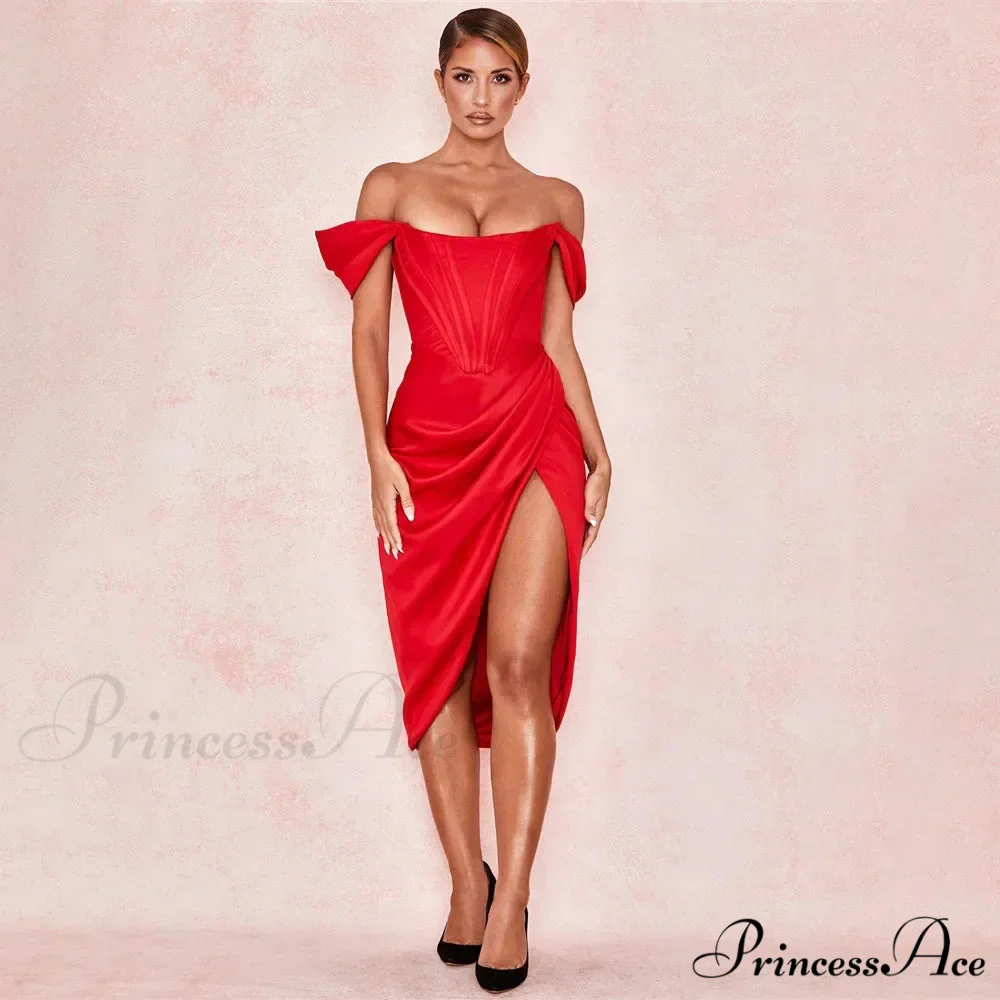Off Shoulder Split Corset Midi Dress - Image 12
