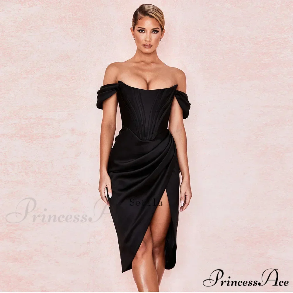 Off Shoulder Split Corset Midi Dress - Image 4