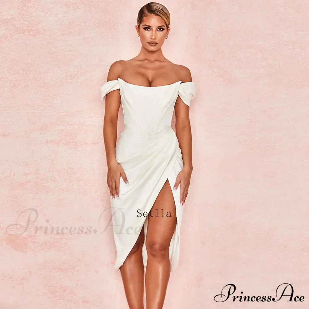 Off Shoulder Split Corset Midi Dress - Image 6