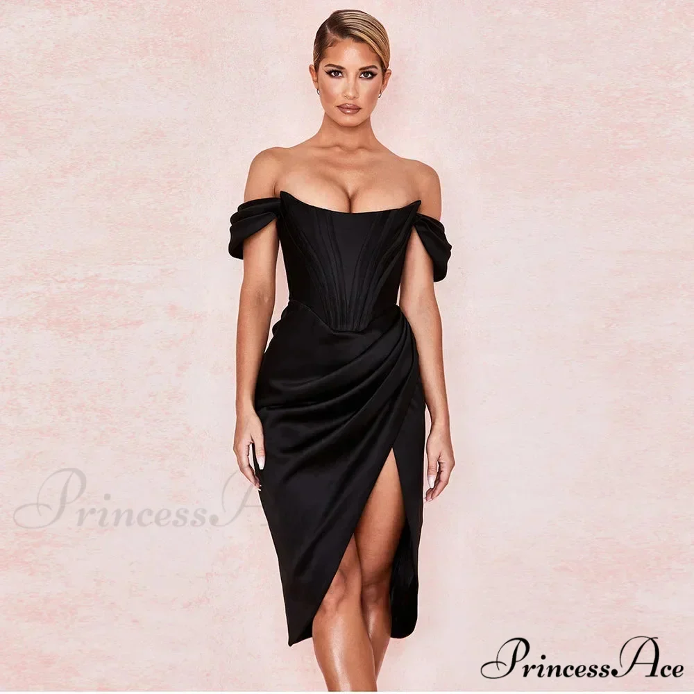 Off Shoulder Split Corset Midi Dress - Image 7