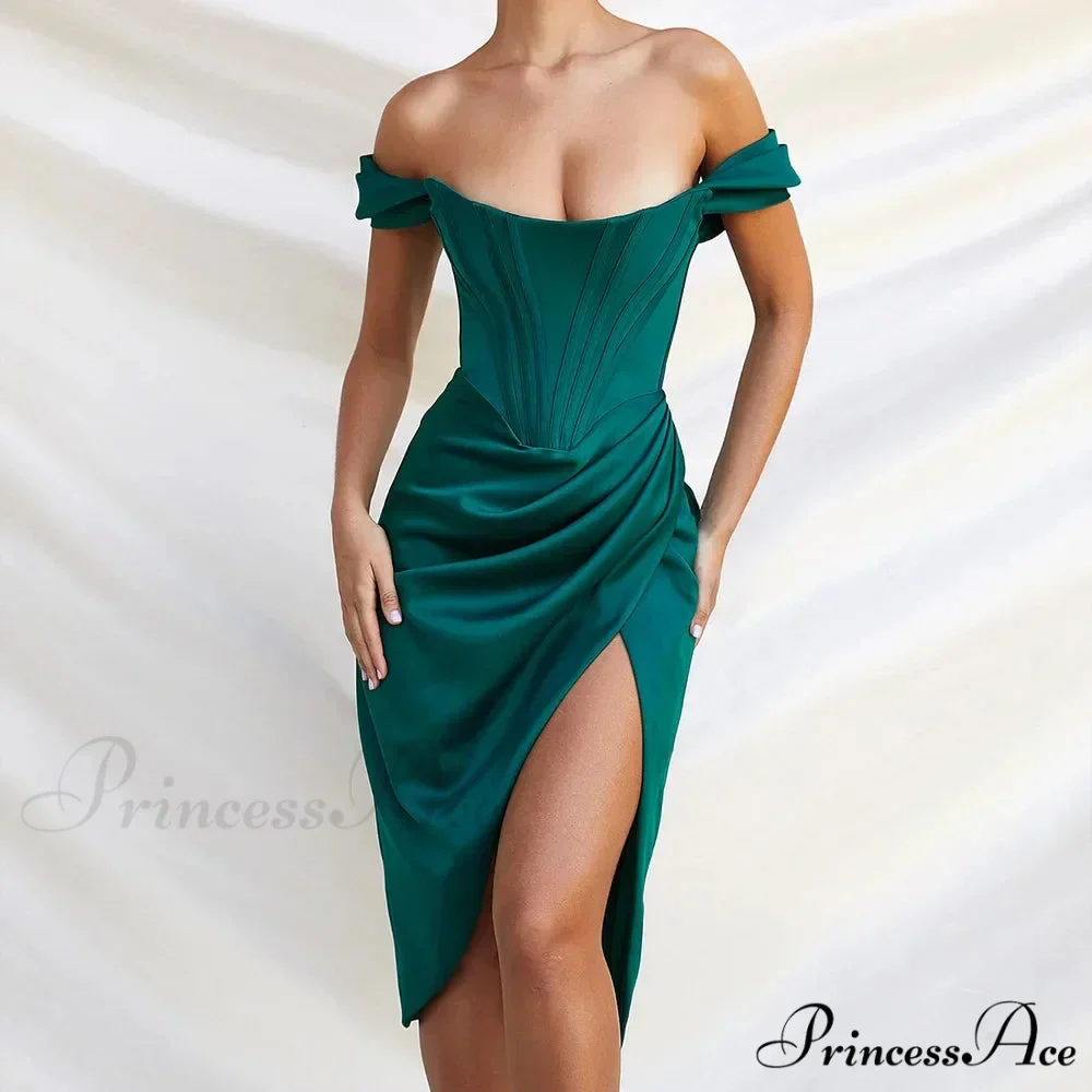 Off Shoulder Split Corset Midi Dress - Image 8