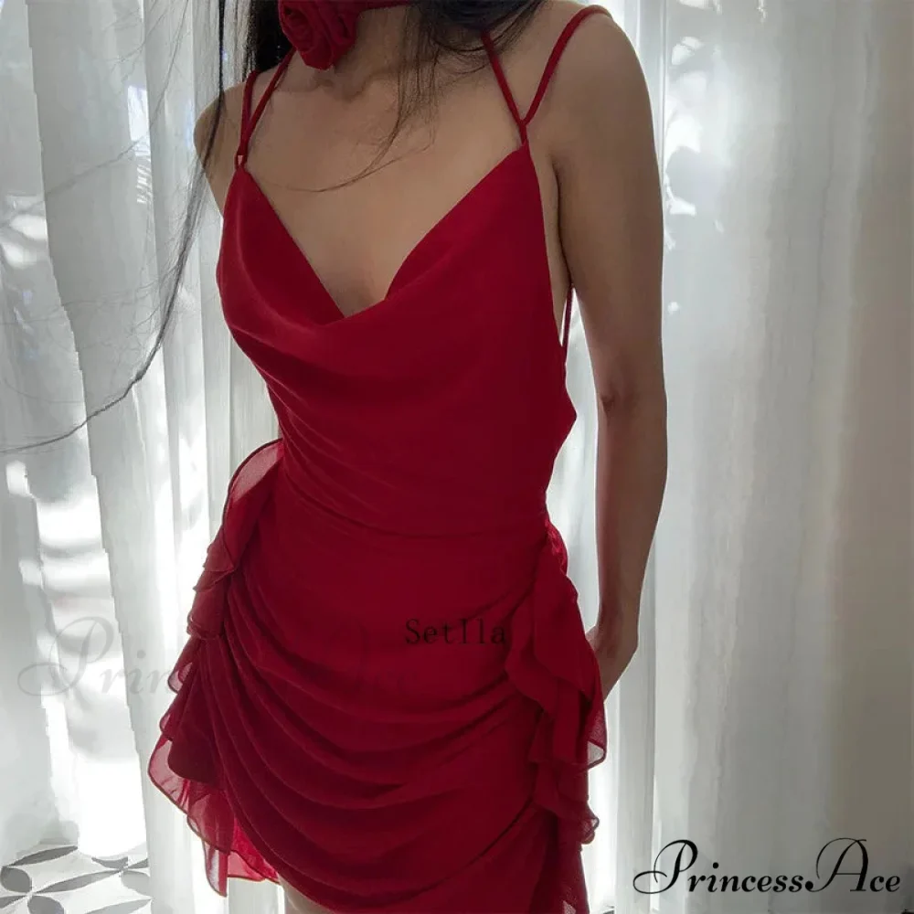 Coquette Ruffle Detail Sleeveless Halter Mini Dress - Image 2