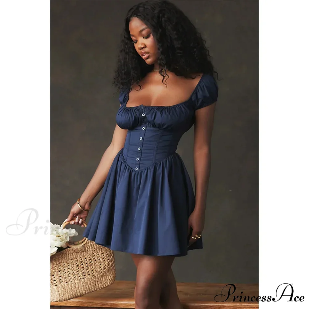 Puff Sleeve Pleated Corset Mini Dress - Image 2