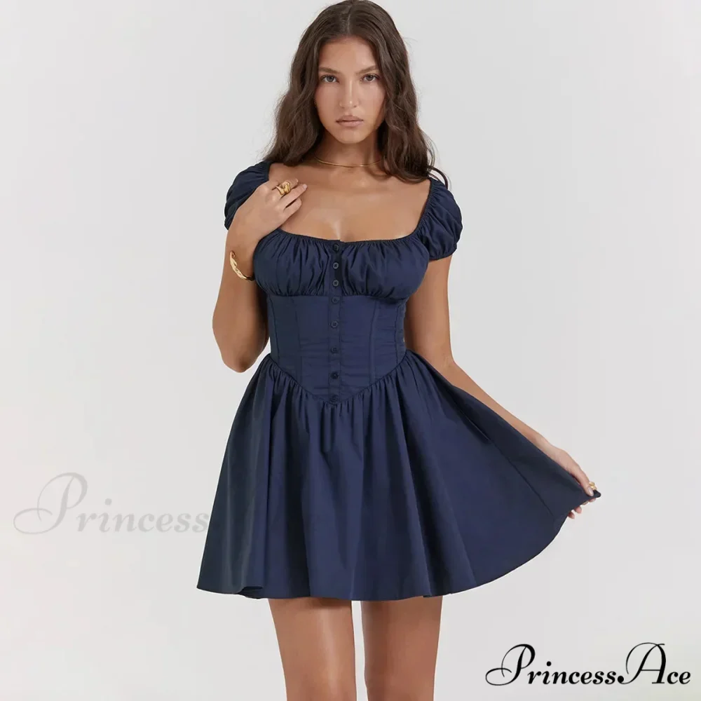Puff Sleeve Pleated Corset Mini Dress - Image 4
