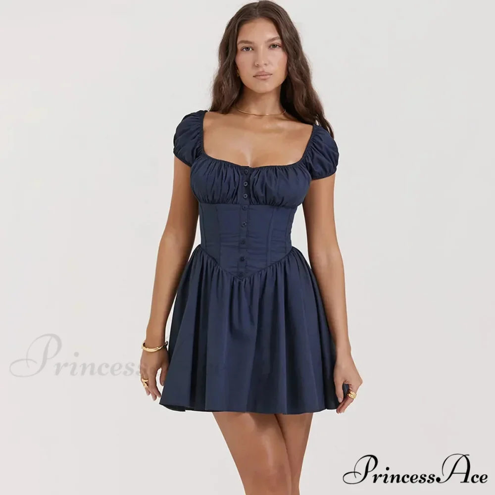 Puff Sleeve Pleated Corset Mini Dress - Image 5