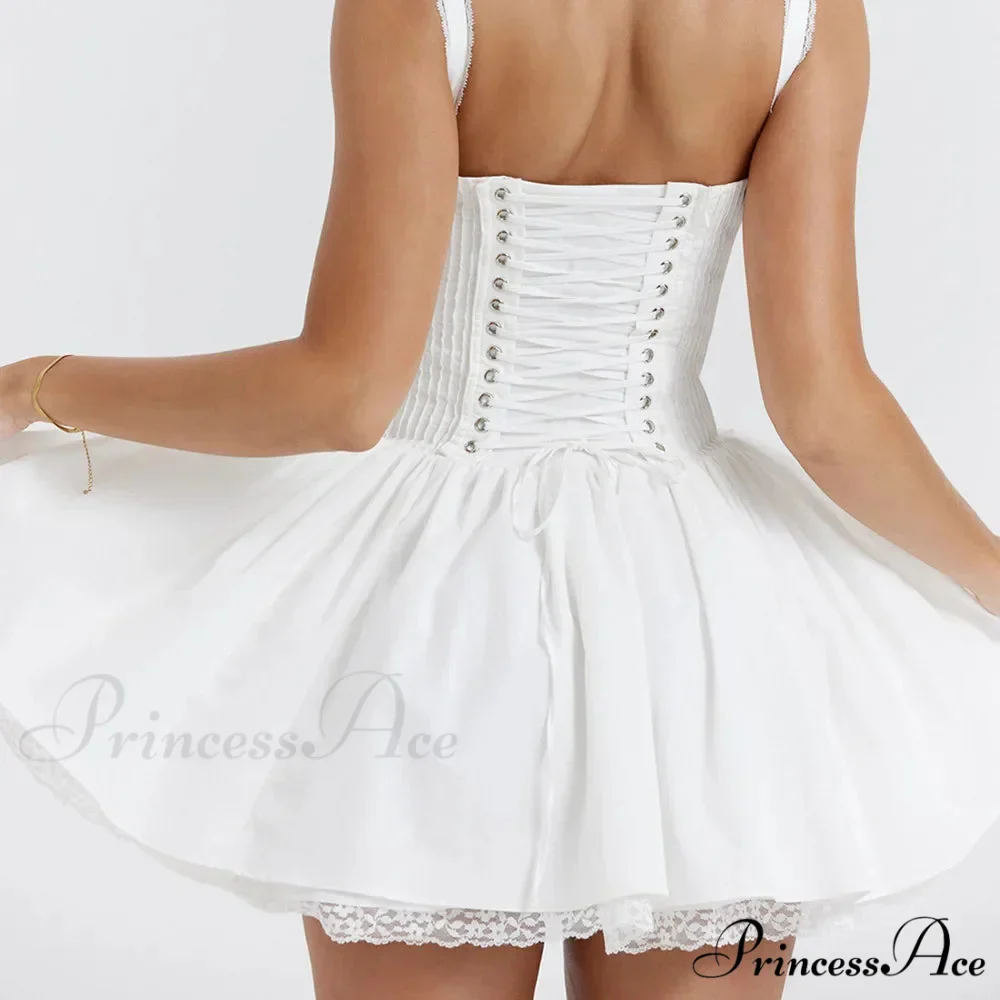 Fairy Grunge Lace Up White Corset Frill Mini Dress - Image 2
