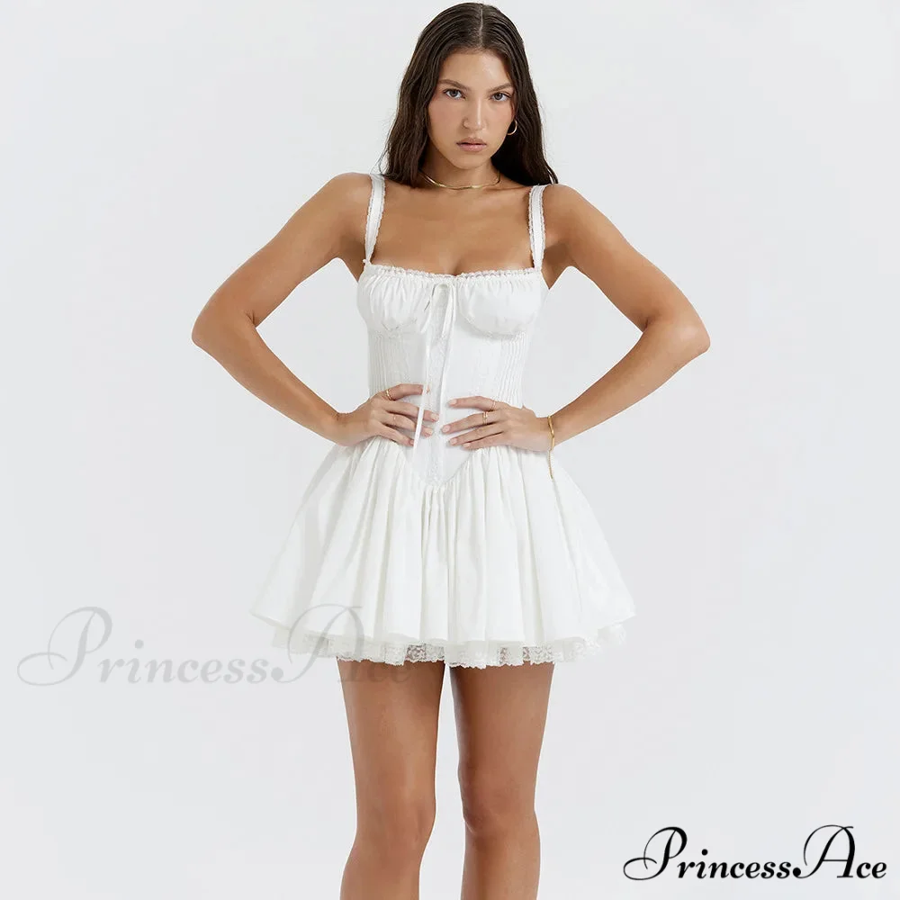 Fairy Grunge Lace Up White Corset Frill Mini Dress - Image 3