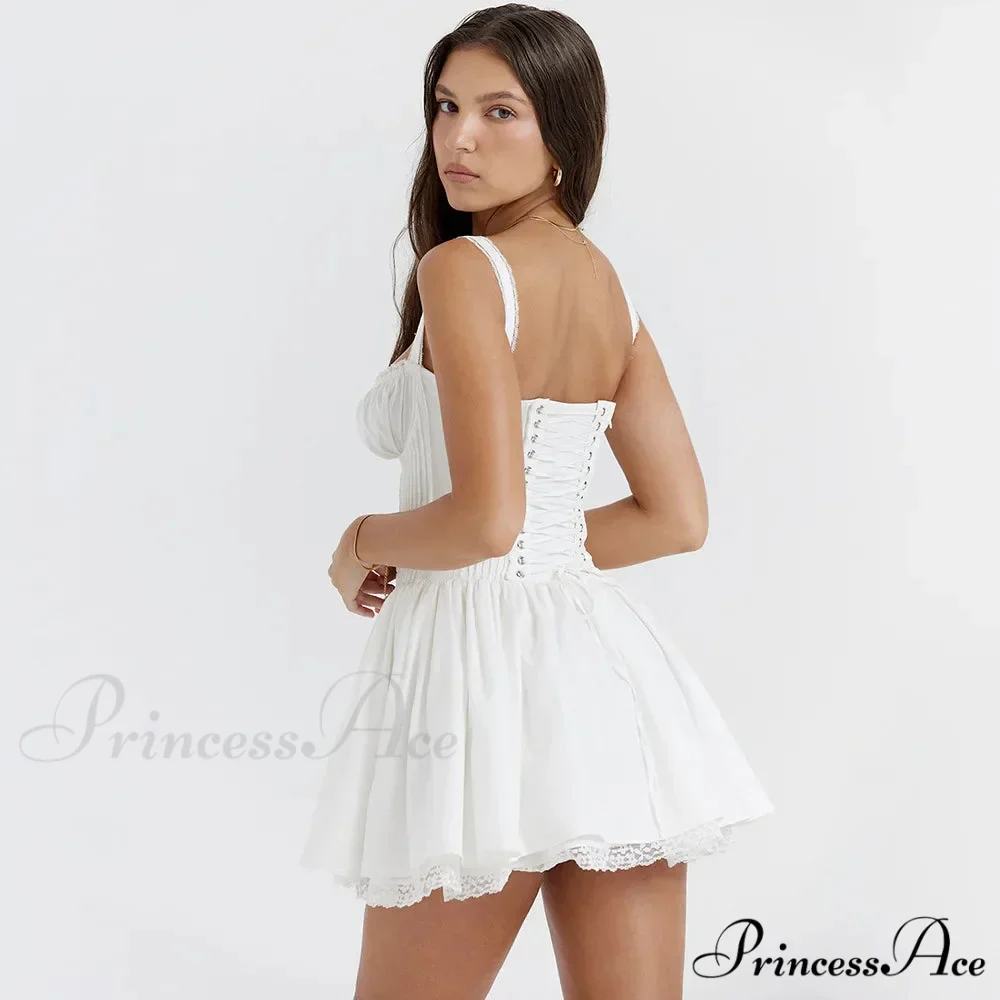 Fairy Grunge Lace Up White Corset Frill Mini Dress - Image 5