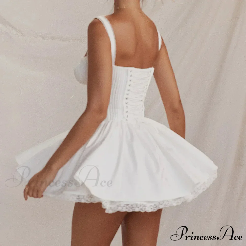 Fairy Grunge Lace Up White Corset Frill Mini Dress - Image 6