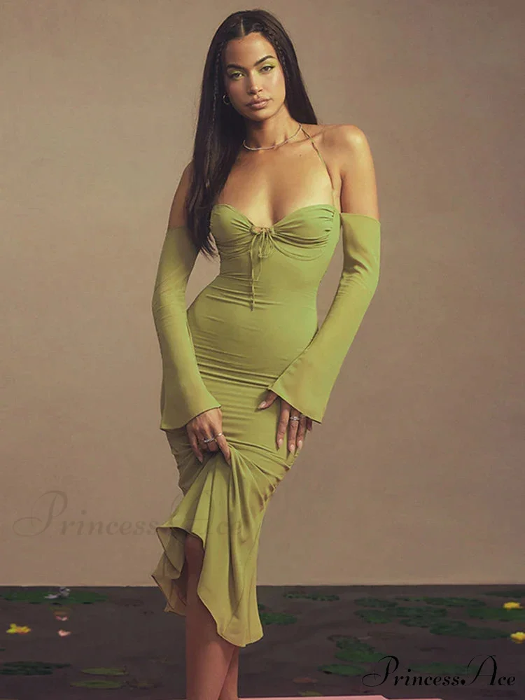 Cryptographic Green Mesh Sheer Midi Dress - Image 5