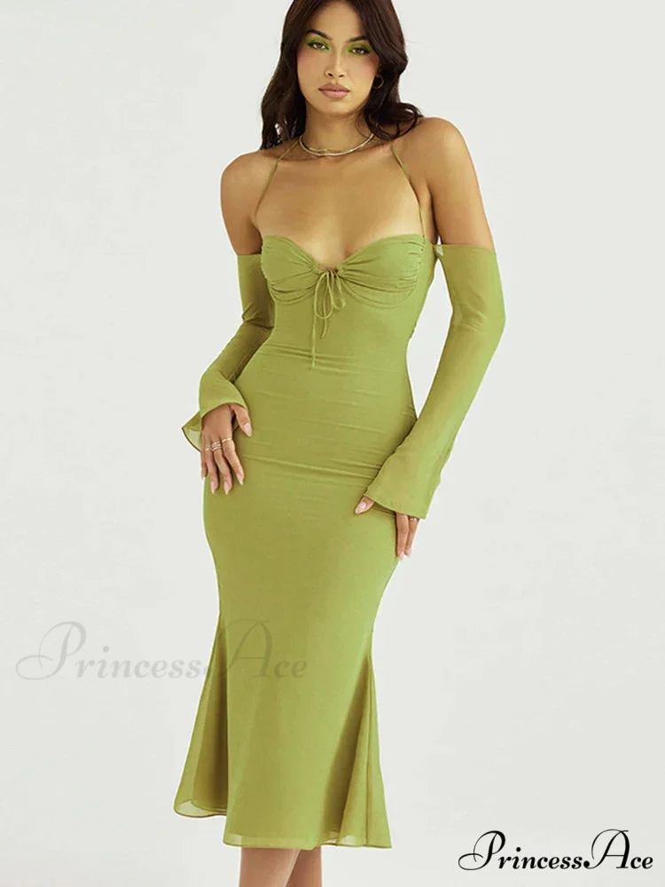 Cryptographic Green Mesh Sheer Midi Dress - Image 6