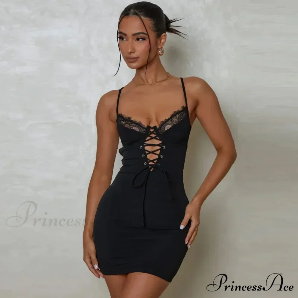 Lace Backless Bandage Mini Dress - Image 3