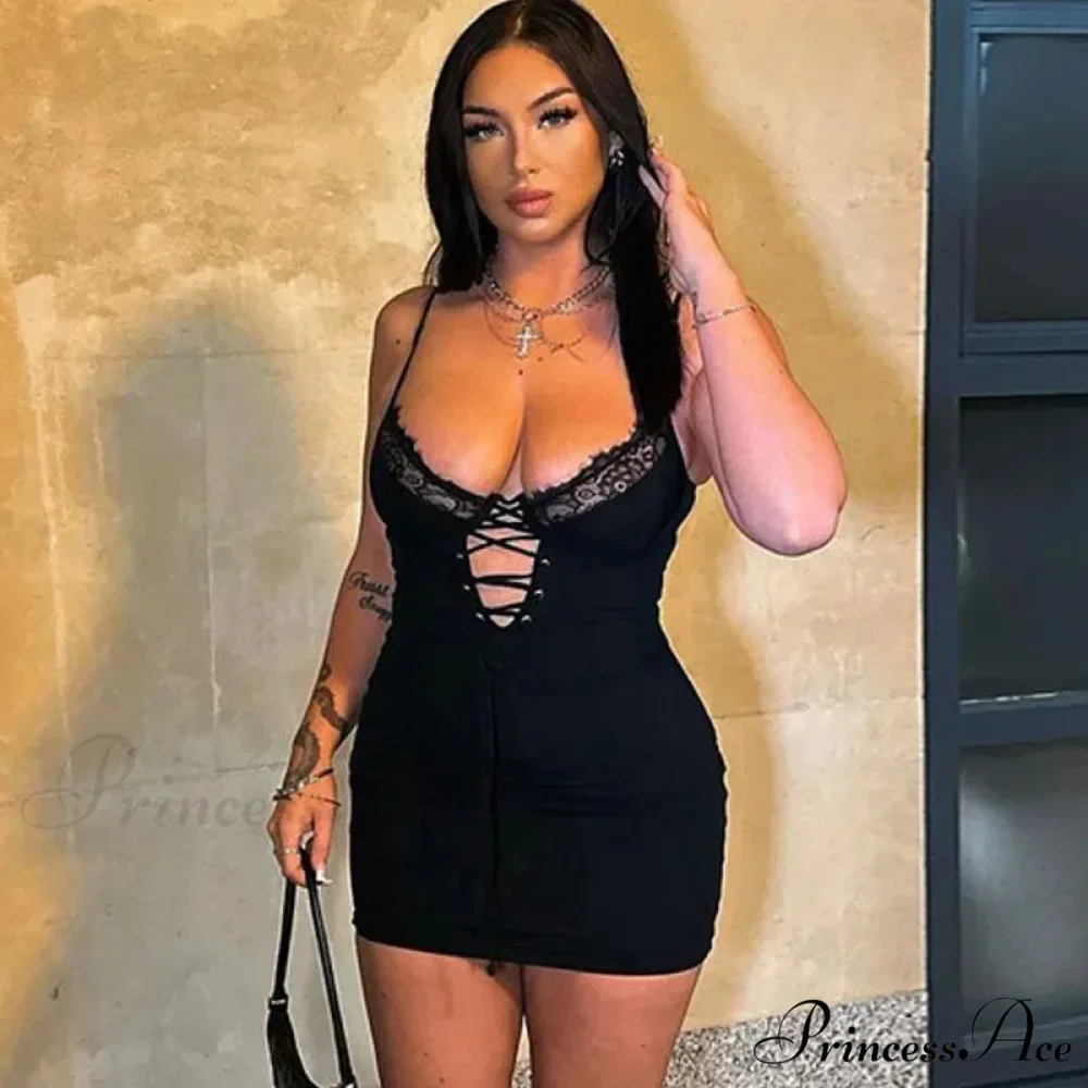 Lace Backless Bandage Mini Dress - Image 4