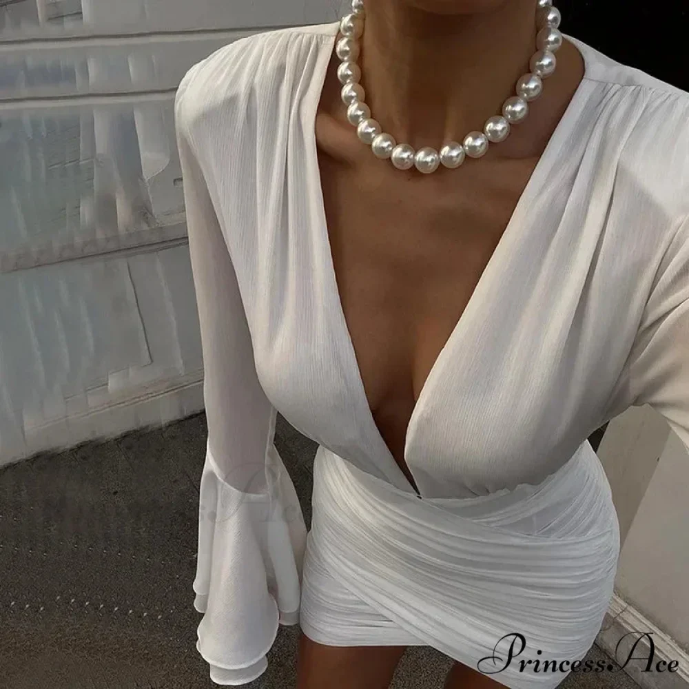 Ruched Chiffon Long Sleeve Wrap Mini Dress - Image 2