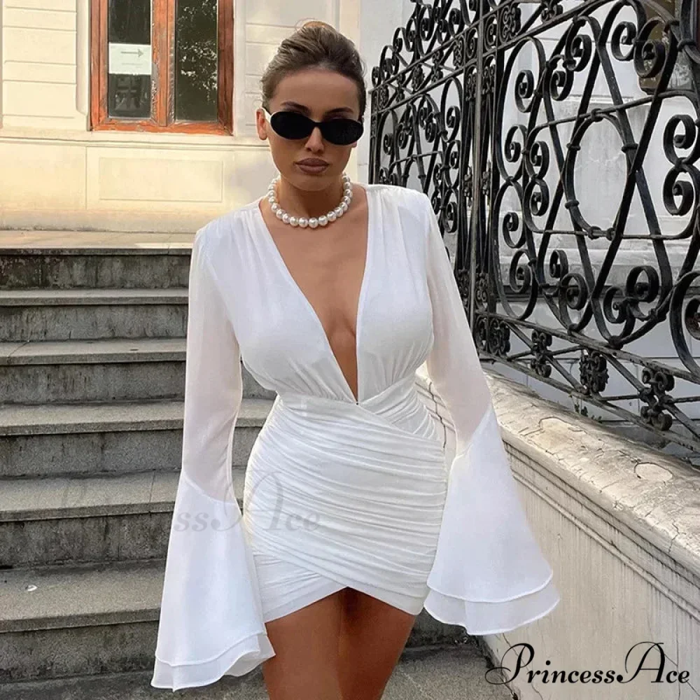 Ruched Chiffon Long Sleeve Wrap Mini Dress - Image 4
