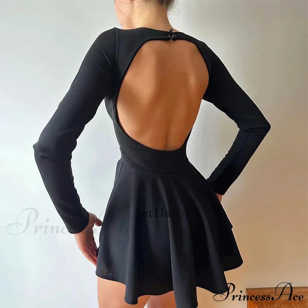 Fashion Backless V Neck A-Line Mini Dress - Image 3
