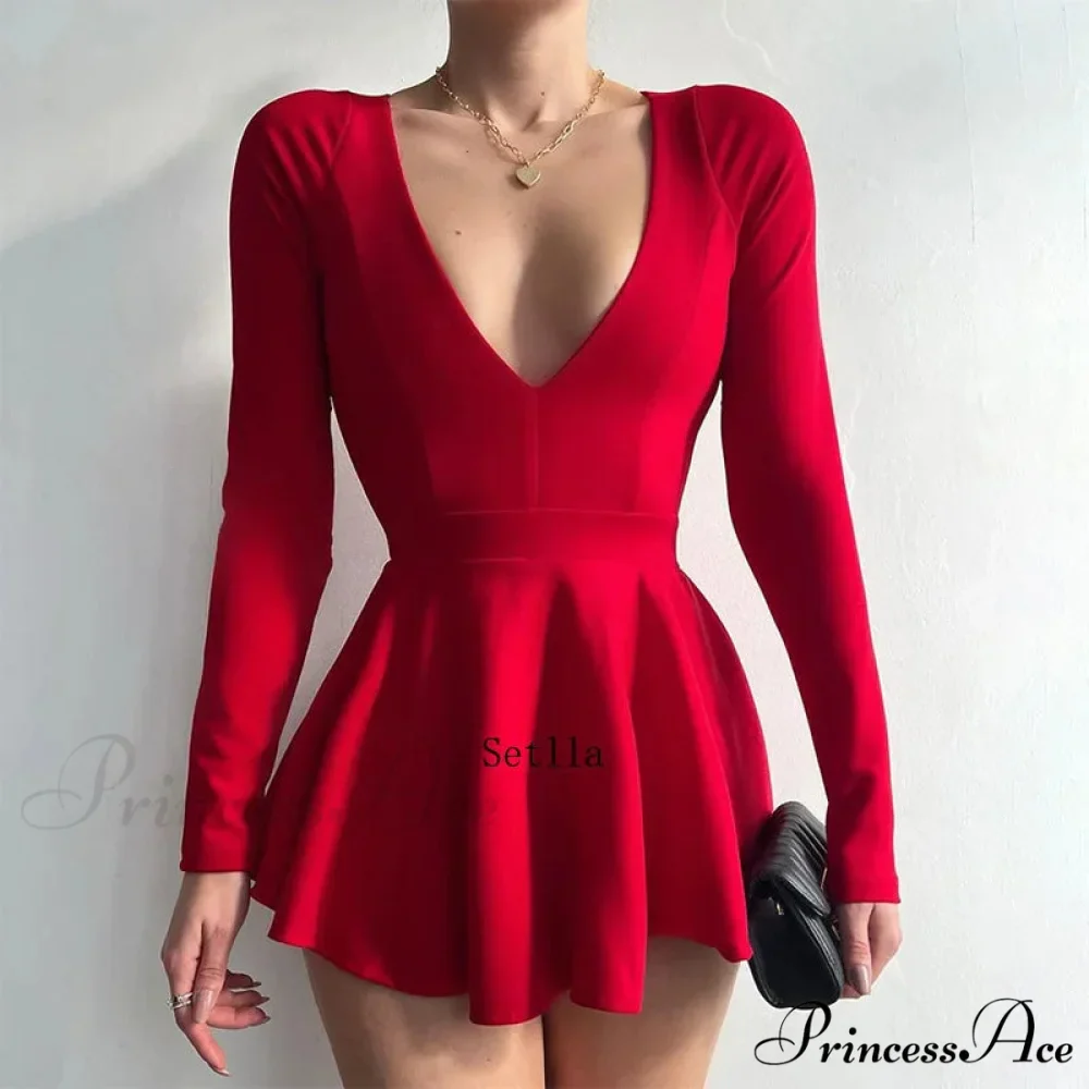 Fashion Backless V Neck A-Line Mini Dress - Image 4