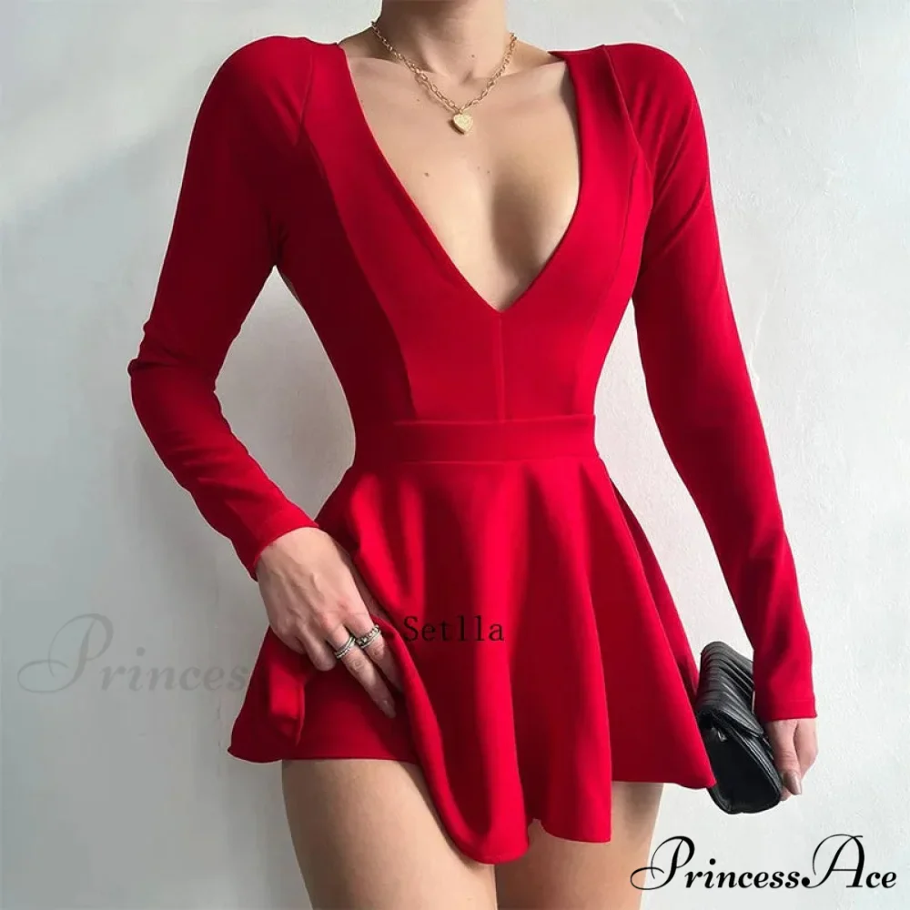 Fashion Backless V Neck A-Line Mini Dress - Image 5