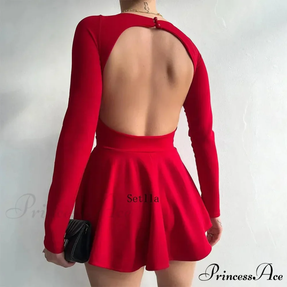 Fashion Backless V Neck A-Line Mini Dress - Image 6