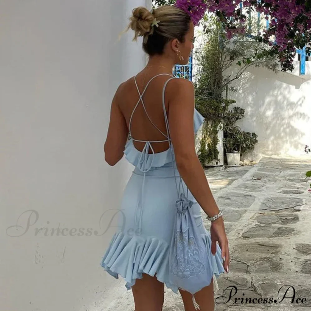 Fashion Sexy Backless Frill Hem Mini Dress - Image 2