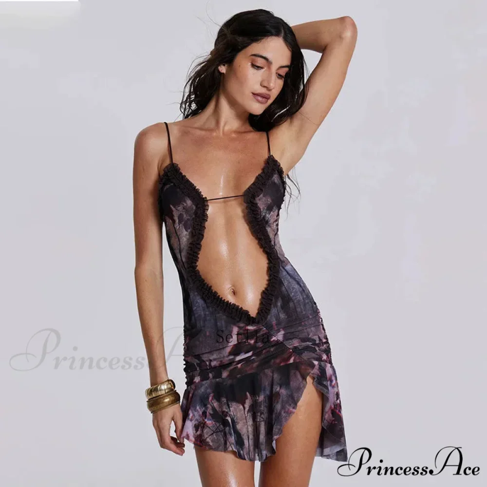 Fashion Ruched Slip Cut Out Backless Mini Dress - Image 5
