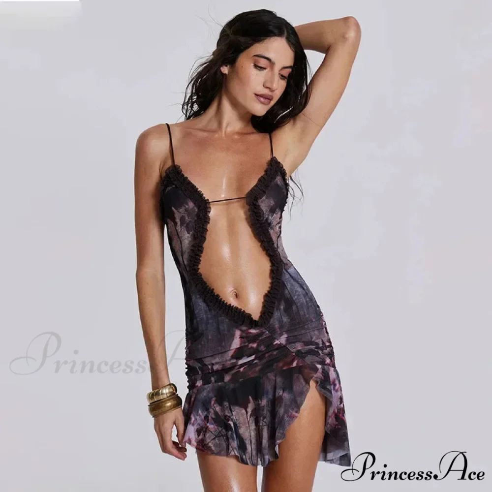 Fashion Ruched Slip Cut Out Backless Mini Dress - Image 8