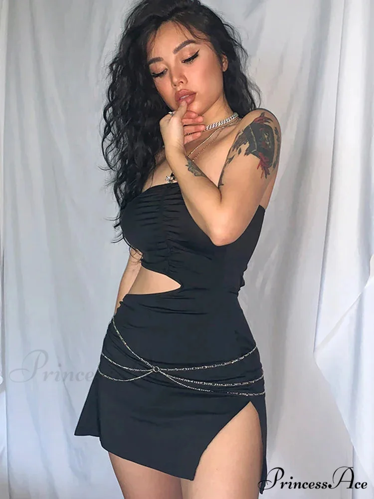 Fashion Elegant Strapless Chain Cut Out Mini Dress - Image 4