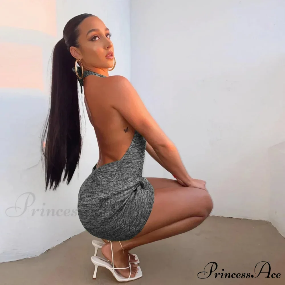 Backless Sleeveless Knitted Mini Dress - Image 5