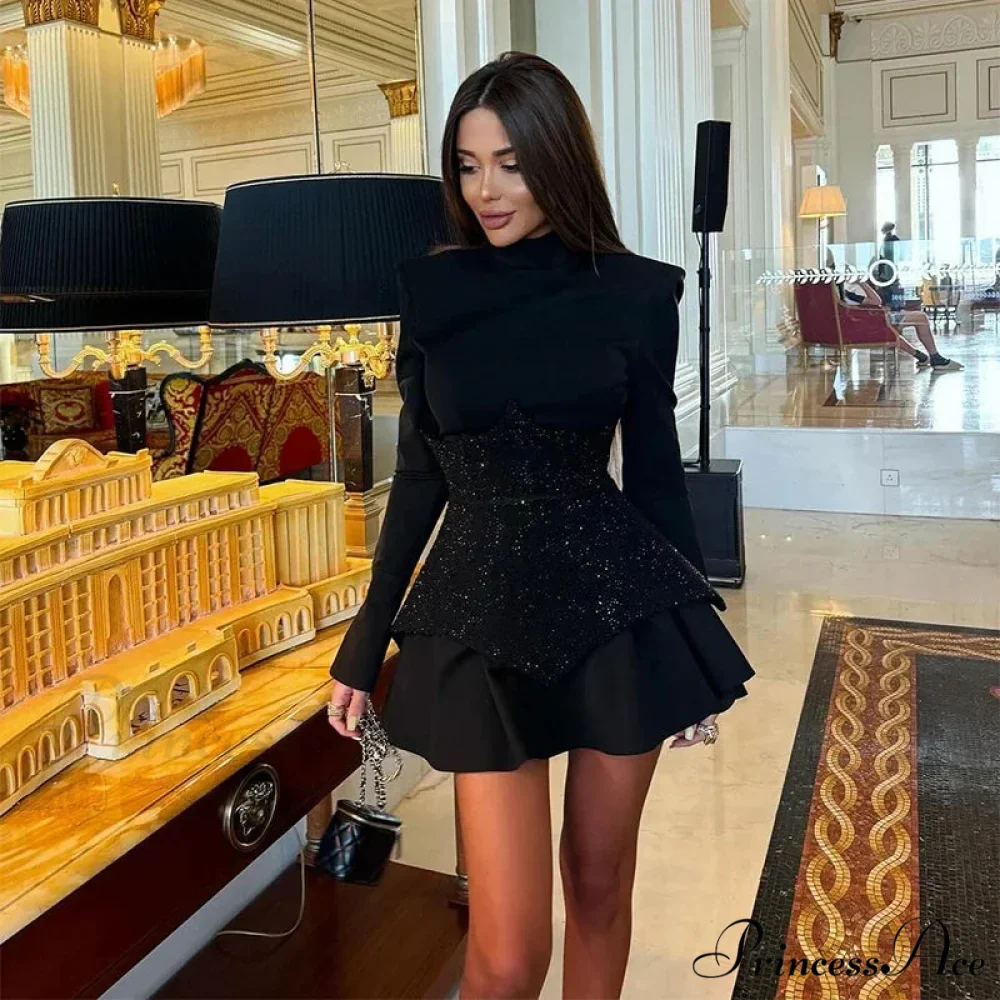 Sequin O Neck Long Sleeve Mini Dress - Image 6