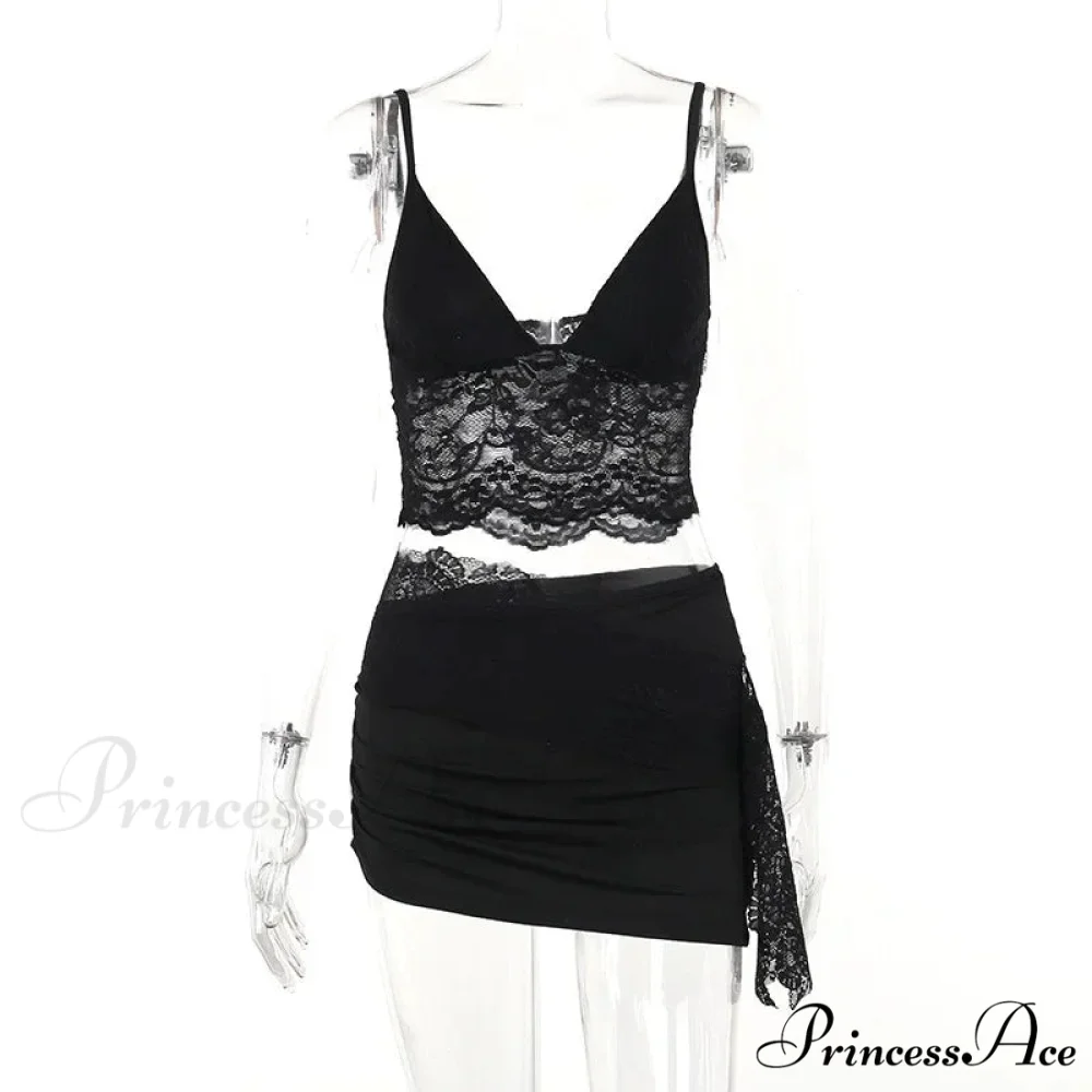 Lace Patchwork See Through Crop Top Ruched Mini Dress - Image 5