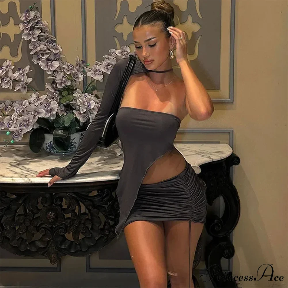Fashion Drawstring Ruched Slim Skirt Mini Dress - Image 2