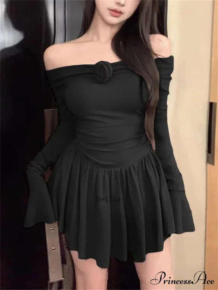 Flower Bodycon Ruffled Off Shoulders Casual Slim Mini Dress - Image 4