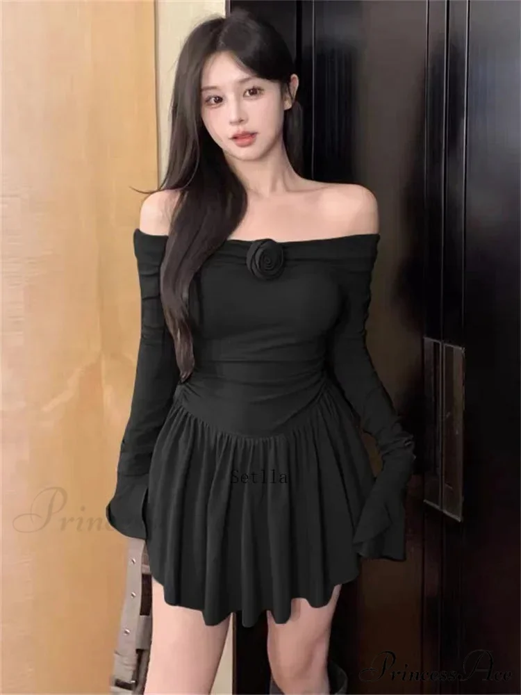 Flower Bodycon Ruffled Off Shoulders Casual Slim Mini Dress - Image 5