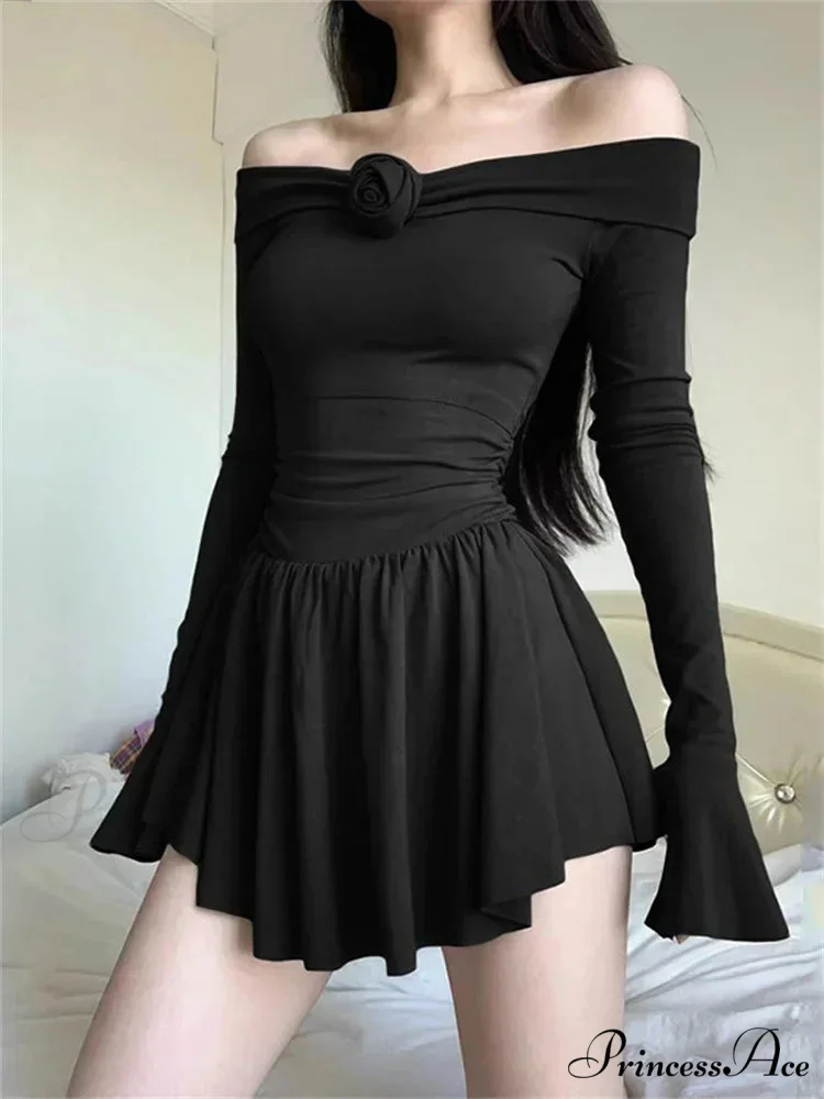 Flower Bodycon Ruffled Off Shoulders Casual Slim Mini Dress - Image 7
